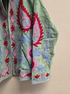 Mint Green Velvet Suzani Jacket <b>for</b> <b>Women</b> Handmade Floral Paisley Embroidery Boho Ethnic Winter <b>Coat</b> Wholesale Designer - Product Image 3