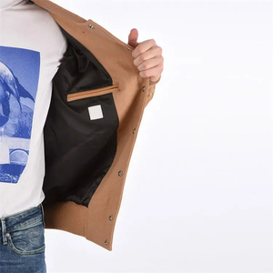 Premium Unique OEM Custom <b>Men's</b> Tan Corduroy Varsity <b>Jacket</b> Embroidered Letter Leather Sleeve Regular Fit Casual <b>Men's</b> <b>Jackets</b> - Product Image 4