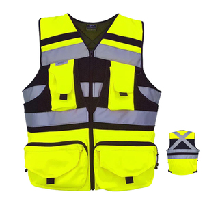 Gilet de sécurité réfléchissant haute visibilité, tissu personnalisé, logo personnalisé, plusieurs poches, jaune, polyester, uniforme de travail, garde - Product Image 1