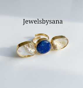 Anillo Ajustable de Latón Dorado Vintage con Piedra, Hecho a Mano, Banda Abierta para Mujer, Regalo - Product Image 1