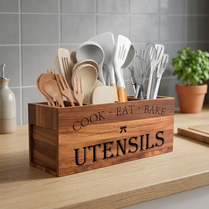 Porte-ustensiles rectangulaire en bois pour la cuisine, les restaurants et les hôtels - Organisateur moderne à 4 niveaux - Product Image 2