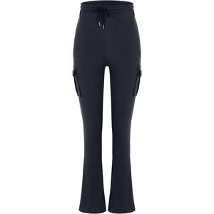 Pantalon cargo décontracté pour femme, taille haute, éco-responsable, respirant, coupe skinny élastique, avec cordon de serrage, poches cargo, devant plat, couleur unie, printemps - Product Image 2