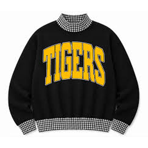 Sudadera Personalizada para Mujer con Cuello Alto, Ribete a Cuadros, Diseño Deportivo Vintage con Gráficos de Tigres, para Otoño e Invierno - Product Image 3
