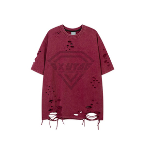 เสื้อยืดวินเทจสไตล์ย้อมสีเอซิดแบบขาดๆ สำหรับผู้ชาย ไซส์ใหญ่ ผ้าคอตตอนหนา สตรีทแวร์ ลายกราฟิกสั่งทำ ผลิตขายส่ง - Product Image 4