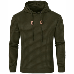 Sudadera con Capucha para Hombre, Color Verde Oliva, Tejido Waffle, Corte Regular, Estilo Casual para Otoño, 100% Algodón, Transpirable, Manga Larga - Product Image 1