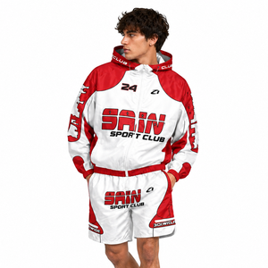 Veste coupe-vent tendance personnalisée en deux pièces, style racer, fermeture éclair, nylon, polyester, streetwear, survêtement pour homme, coupe-vent léger, sweat à capuche - Product Image 4