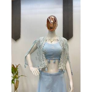 Ensemble de vêtements de soirée trois pièces pour femmes tendance Blouse Plazzo Shrug - Product Image 6