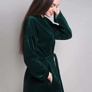 Women's Vintage Terry <b>Bathrobe</b> <b>Hood</b> | Ultra Soft Warm Plush Robe Belt Pockets | Winter Homewear Loungewear Gown Elastic Waist - Product Image 3