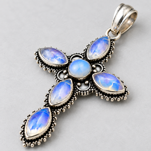 925 <b>Sterling</b> <b>Silver</b> Labradorite <b>Cross</b> Charm <b>Pendant</b> Handmade Natural Gemstone Classic Party Jewelry Customizable Wholesale - Product Image 2