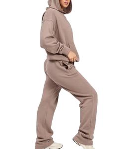 2026 survêtement personnalisé pour femmes ensembles de survêtements Baggy poids lourd français éponge coton droit jambe large pantalon de survêtement évasé - Product Image 2