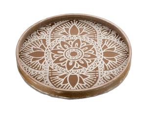 Plateau de service artisanal en bois de noyer avec incrustation de nacre, style ottoman marocain de luxe, avec poignées - Product Image 2