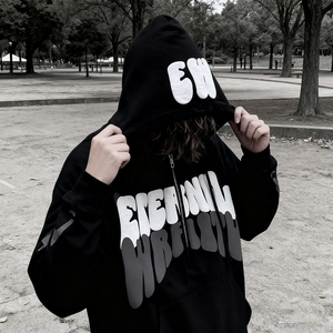 Sudadera con Capucha Extra Grande Personalizada Estilo Y2K para Hombre, 100% Algodón, Felpa Francesa, Estampado 3D en Relieve, Impermeable - Product Image 1