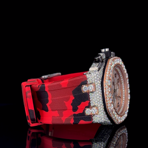 Luxury 42mm Quartz <b>Watch</b> Iced Out Chronograph Diamond <b>Watch</b> Rose Gold Case Red Rubber Strap <b>Waterproof</b> <b>Men</b> Hip Hop Wristwatch - Product Image 3
