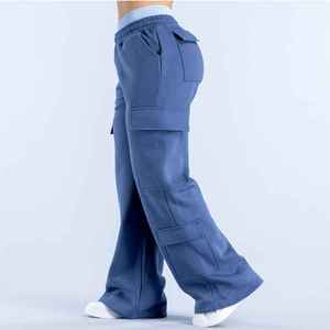 Pantalones Deportivos X Sports City Personalizados para Mujer, Transpirables, Estilo Cargo, de Felpa Francesa, Cintura Alta, con Cordón, Color Azul, Holgados - Product Image 5