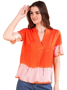 Haut d'été léger pour femme Maaesa, collection designer, en rayonne tie & dye, col mandarin, manches courtes, style décontracté - Product Image 1