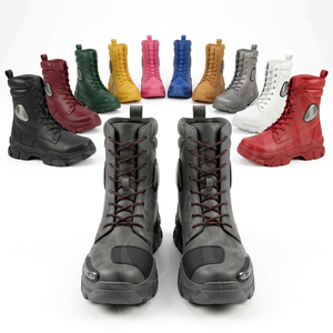 Botas de Motociclista Hechas a Medida al por Mayor, Botas de Tobillo de Cuero con Cordones, Suela Gruesa, Moda de Alto Rendimiento, OEM ODM - Product Image 1