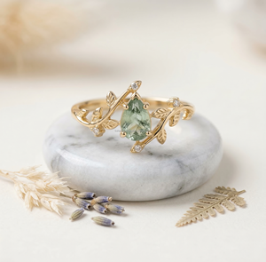 Anillo de Compromiso Kite Moss Gem, Diseño de Rama de Hoja Dorada Oscura, Joyería Nupcial para Amantes de la Naturaleza, Novedad, Éxito de Ventas - Product Image 3
