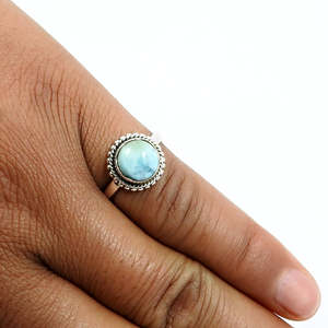 Handmade 925 <b>Sterling</b> <b>Silver</b> <b>Rings</b> Comes With Larimar Gemstone New Vintage Design Bezel <b>Set</b> Round Cut Gemstone Boho <b>Ring</b> - Product Image 2