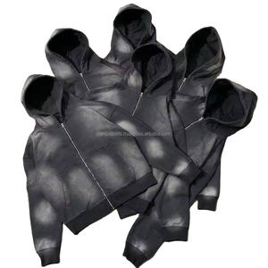 Survêtement 2 pièces délavé à l'acide avec logo personnalisé pour hommes pantalon de survêtement évasé à capuche avec travail de la pierre grande taille pour l'hiver - Product Image 6