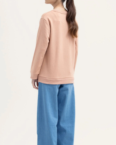 เสื้อสเวตเชิ้ตคอกลมโอเวอร์ไซส์ผ้าฝ้ายฟลีซสีพื้นสำหรับผู้หญิง ออกแบบโดย OEM ปักโลโก้ตามสั่ง ปรับแต่งได้ - Product Image 4