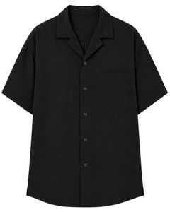 Customized Black Oversized Casual Men <b>Shirt</b> <b>Half</b> Sleeve Cuban Collar <b>Button</b> Up Loose Fit Summer Streetwear Fashion Top Wear - Product Image 1