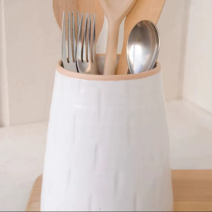 Premium Stoneware <b>Utensil</b> <b>Holder</b> Smooth Curve Design Matte Finish Thick Body Heat Resistant <b>Kitchen</b> Counter Storage Organizer - Product Image 3