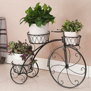 Support de plantes vintage en fer forgé pour vélo, à 3 niveaux et 3 pots, pour intérieur/extérieur, maison et jardin, porte-pot de fleurs décoratif artisanal - Product Image 2