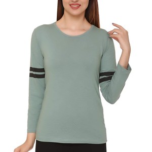 Camiseta de Punto para Mujer, Cuello Redondo, Manga Tres Cuartos, Color Sólido, Corte Regular, Detalle de Rayas, para Todas las Temporadas, Venta al Por Mayor - Product Image 5