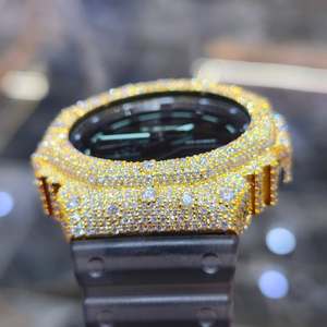Montre analogique à quartz avec cadran noir en moissanite, style hip-hop, boîtier en acier inoxydable, bracelet en caoutchouc, unisexe - Product Image 3