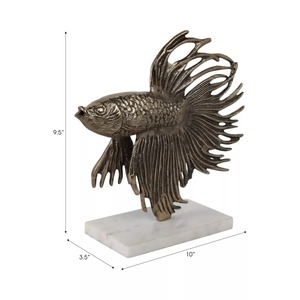 Sculpture de poisson Betta en bronze 9,5x10x3,5 pouces, décoration artistique faite à la main pour table, décoration contemporaine pour salon - Product Image 1