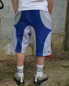 Shorts Bermuda pour Homme Gris Bleu à Blocs de Couleurs, Taille Cordon, Décontracté, en Maille, avec Panneaux Géométriques - Product Image 5