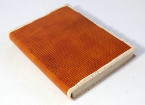 Carnet en cuir artisanal à couverture rigide avec motif en toile de jute gaufré sur la couverture avant, couleur caramel, vente en gros - Product Image 2