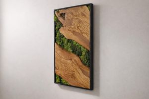 Arte de pared de musgo Evergreen, decoración de madera, escultura inspirada en la naturaleza, panel de arte forestal, acento botánico, decoración interior de lujo - Product Image 2