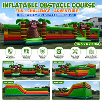 Parcours d'obstacles gonflable tropical de 14,5 m, défi commercial Jungle Monkey Bounce pour location événementielle