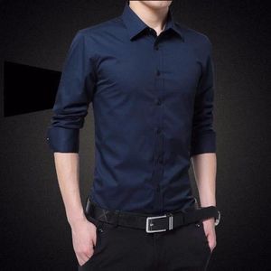 Spring Autumn <b>Men's</b> Casual Breathable <b>Long</b> <b>Sleeve</b> Stand Collar Anti-Wrinkle Dress <b>Shirts</b> <b>White</b> Business Workwear <b>Shirt</b> - Product Image 3