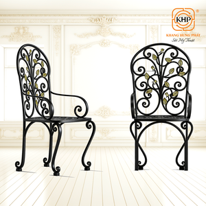 Chaise de jardin en fer forgé, forgée à la main, avec revêtement en poudre, motif floral, idéale pour les restaurants, cafés et bars en plein air. - Product Image 4