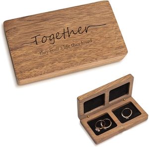 Wood Double <b>Ring</b> Box for Wedding Ceremony - Engraved Wooden <b>Ring</b> <b>Holder</b> for 2 <b>Rings</b> <b>Engagement</b> Proposal Wedding Ceremony <b>Ring</b> - Product Image 1