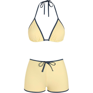Simple Solid Color Bikini Set Padded Narrow Straps High Cut Bottom Plus Size Available - Product Image 4