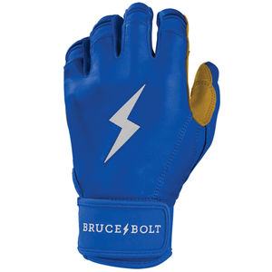 Bruce Bolt Leather Customizable Blue Batting Gloves Lightning Logo Hook Loop Closure Durable Non-Slip Unisex Adult Glove - Product Image 4