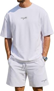 Conjunto de Camiseta y Pantalones Cortos Casuales de Algodón Rosa para Hombre, Cuello Redondo, Color Sólido, Transpirable, Corte Holgado, Ropa de Verano - Product Image 5