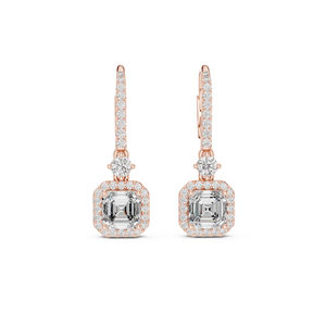 Pendientes de compromiso de oro blanco de 14 quilates con diamantes cultivados en laboratorio, talla redonda y Asscher, para mujer |   Diamante Cultivado Nuevo - Product Image 2