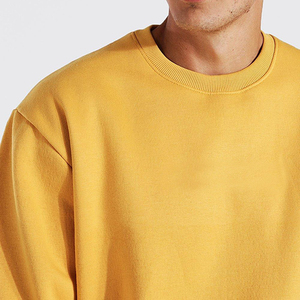 Sweat-shirt unisexe à col rond en molleton 100 % coton de qualité supérieure pour homme, jaune, coupe ample, avec revers et ourlet côtelés, couleur unie, OEM - Product Image 2