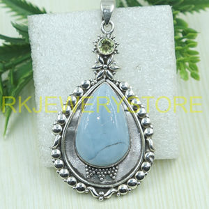 Natural Blue Opal Pendant 925 Sterling Silver Handmade Boho Teardrop Statement Jewelry <b>Gift</b> For Women Ethnic Design for unisex - Product Image 3