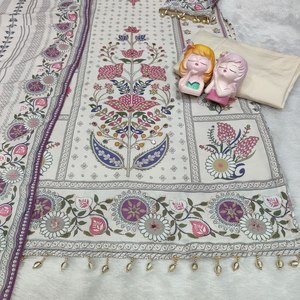 Ready Made Women's 3-Piece Muslin Salwar Kameez Set Anarkali <b>Kurta</b> Pant Long <b>Dress</b> Traditional Diwali Vibrant Floral Prints - Product Image 3