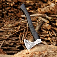 Hache Viking Industrielle en Acier Carbone Forgé à la Main, Manche Sculpté sur Mesure OEM, Hachette à Barbe, Étui en Cuir, pour Camping et Bushcraft