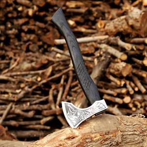 Hacha Vikinga Industrial de Acero al Carbono Forjada a Mano, Mango Tallado a Mano OEM Personalizado, Hacha con Barba, Funda de Cuero, para Camping y Bushcraft - Product Image 6
