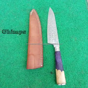 Couteau de chef de luxe en acier inoxydable, couteaux de cuisine japonais de haute qualité et écologiques, manche en bois d'olivier et résine violette, couteau Santoku - Product Image 5