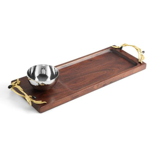 Marvelous Design Rectangular Shape Wooden <b>Tray</b> With Silver Handle Food <b>Snacks</b> Serving <b>Tray</b> For Home Hotel Supplies In Low Price - Product Image 3
