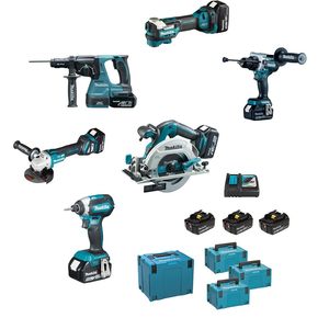 Kit Combinado de Herramientas Eléctricas Inalámbricas de 18V 5Ah con Batería de Iones de Litio, Juego de 6 Herramientas de Alta Resistencia sin Escobillas con Estuche Rígido de Aleación de Aluminio - Product Image 1