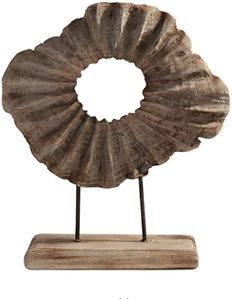 Statue abstraite ronde en bois avec base en fer, sculpture d'animal en fonte, ornement décoratif moderne pour la maison, le bureau ou le bureau à domicile, art décoratif. - Product Image 1